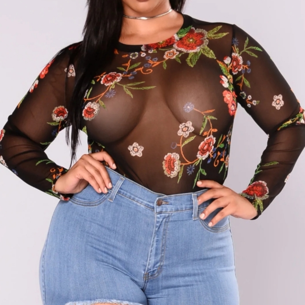 Floral Print Mesh Bodysuit
